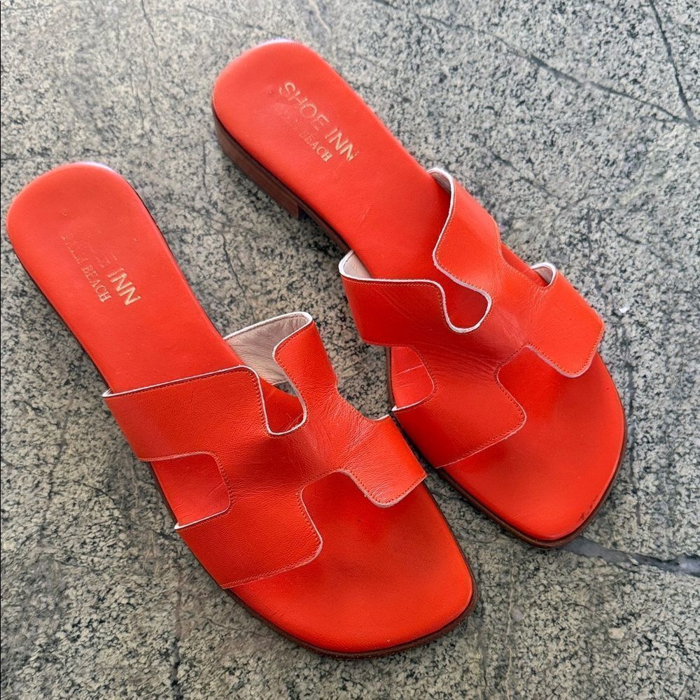 Shoe inn palm beach Women's Orange Slide Sandals 7.5